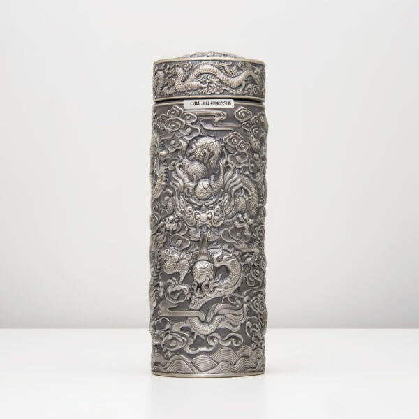 20250829_090150_672 999 Handcrafted Sterling Silver Dragon Thermos Mug - Double-Wall Vacuum Insulated Cup for Hot & Cold Drinks