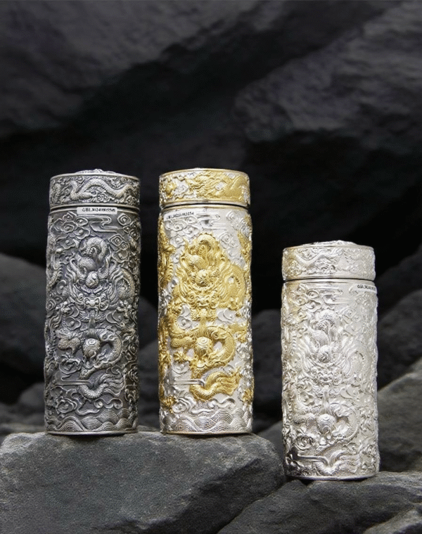 20250829_090201_446 999 Handcrafted Sterling Silver Dragon Thermos Mug - Double-Wall Vacuum Insulated Cup for Hot & Cold Drinks