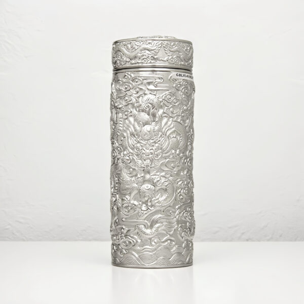 20250829_090212_938 999 Handcrafted Sterling Silver Dragon Thermos Mug - Double-Wall Vacuum Insulated Cup for Hot & Cold Drinks